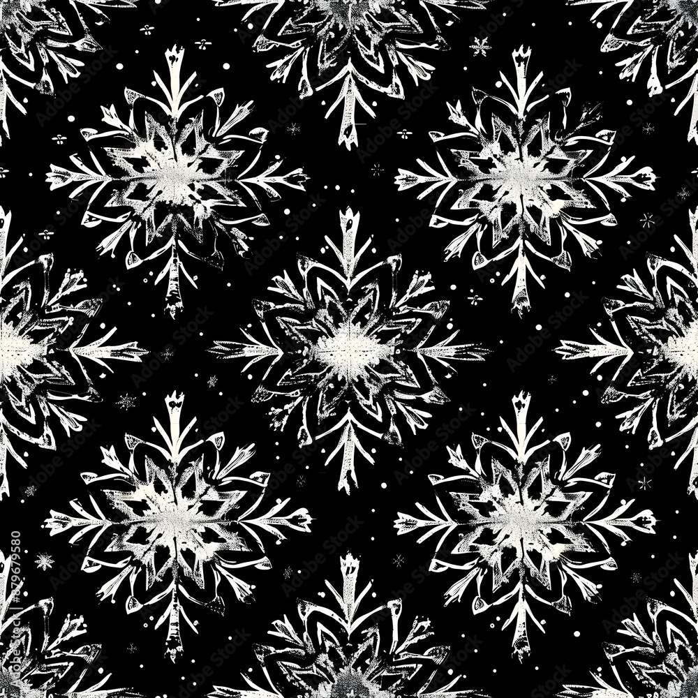 Winter seamless pattern with white snowflakes falling on black background Winter seamless pattern with white snowflakes falling on black background