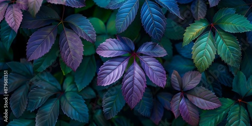 The Beauty of Nature in Closeup Vibrant Purple, Blue, and Green Leaves. Concept Nature Photography, Closeup Shots, Vibrant Colors, Purple Leaves, Green Leaves, Blue Leaves