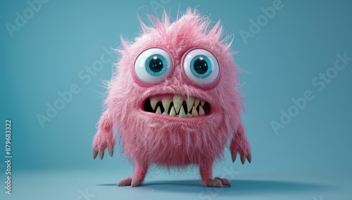 Cute Pink Monster with Sharp Teeth