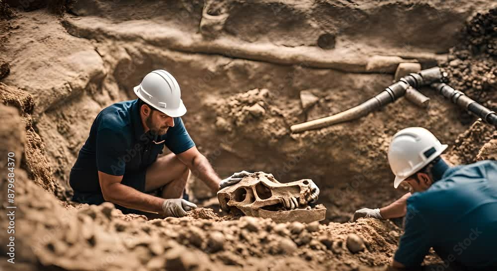 Skeleton of a dinosaur at an archaeological site. Skeleton of a dinosaur at an archaeological site.