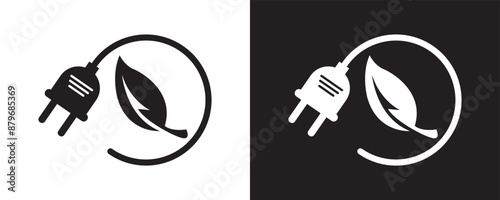 Renewable green energy saving icon. economical power icon symbol sign, Electric Natural Green eco power Clean Energy Icons, plug Symbol with leave,