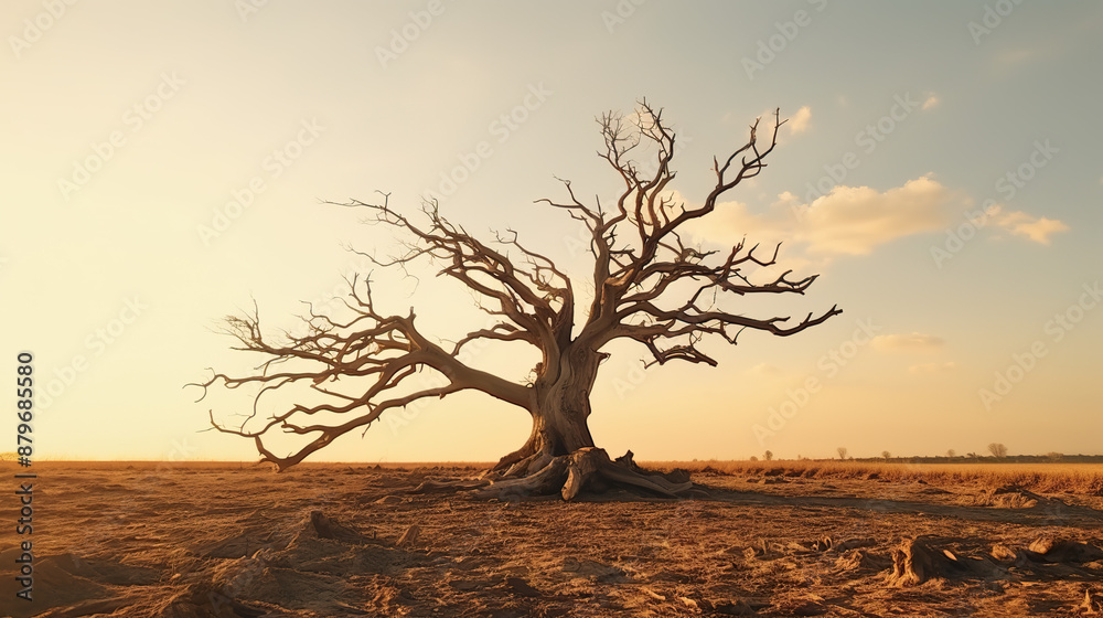 landscape with the silhouette of an old tree in the distance landscape with the silhouette of an old tree in the distance