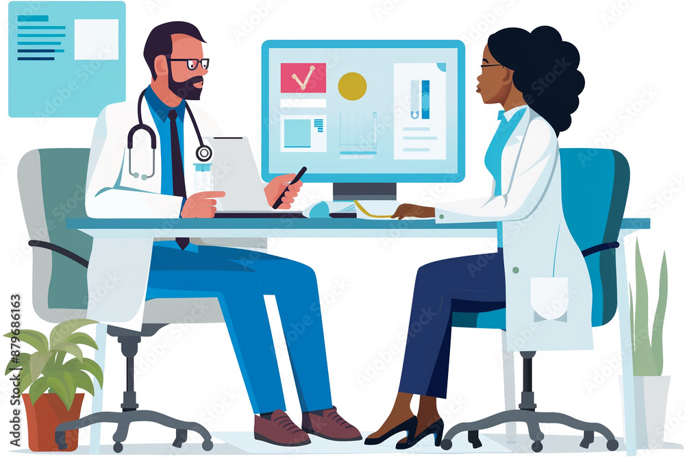 A doctor consulting with a patient. doctor patient consultation medical healthcare office clinic professional advice health. A doctor consulting with a patient. doctor patient consultation medical healthcare office clinic professional advice health.