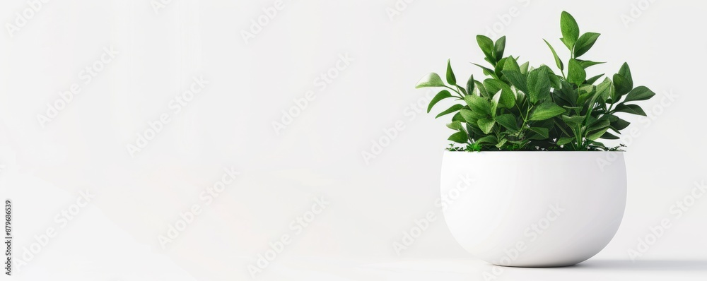 Fototapeta premium Isolated green potted plant on white background mockup, 4K hyperrealistic photo