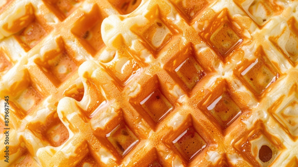Delicious Belgian waffles viewed from the top with copy space
