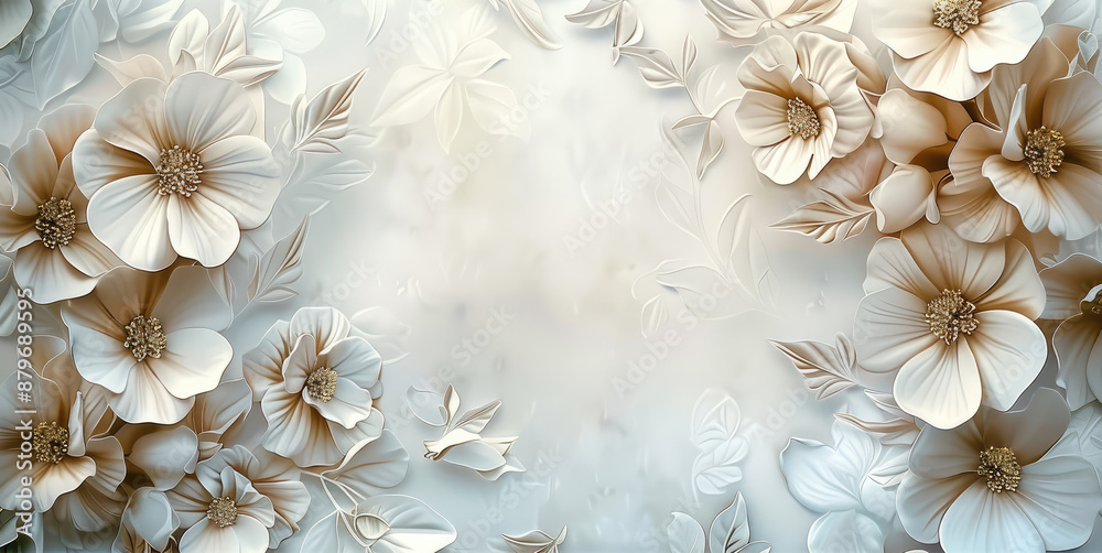 Elegant wedding invitation template, soft floral borders, central copy space. Generative AI. Elegant wedding invitation template, soft floral borders, central copy space. Generative AI.