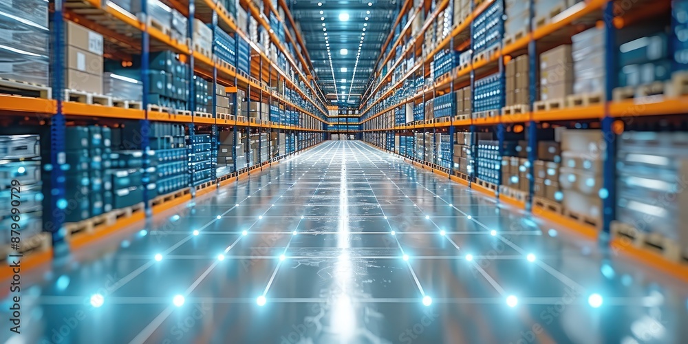 System for smart warehouse management using IoT technology to identify package picking and delivery, logistics and supply chain concept of the future. Generative AI. System for smart warehouse management using IoT technology to identify package picking and delivery, logistics and supply chain concept of the future. Generative AI.