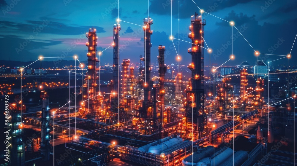 Fototapeta premium IoT-enabled oil refinery security system, industrial safety and cybersecurity.