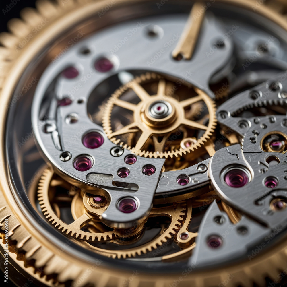 Detailed View of a Watch Mechanism with Gears