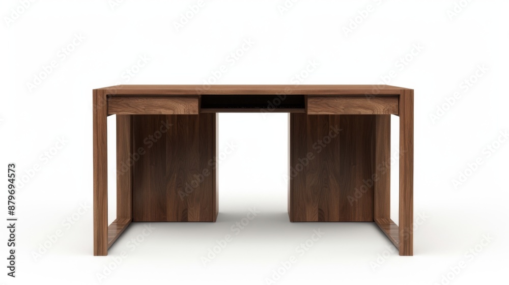 Fototapeta premium A minimalist writing desk with clean lines and wooden finish, isolated on a white background