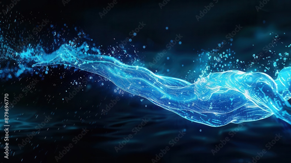 Dynamic blue water splash against a dark background. Captivating fluid motion concept ideal for designs and creative projects. Dynamic blue water splash against a dark background. Captivating fluid motion concept ideal for designs and creative projects.