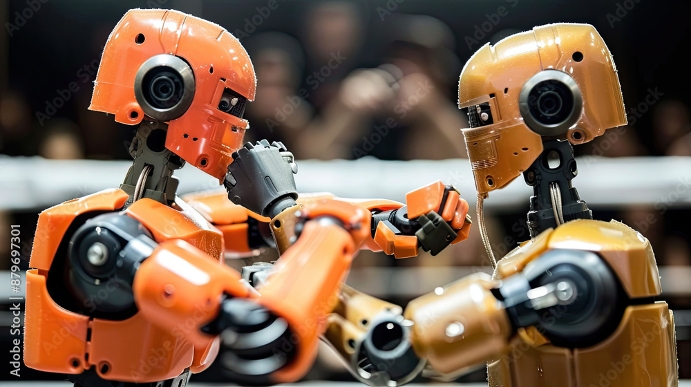 Robots Fiting Robots Fighting - Battling Bots Inside the Fighting Ring: Futuristic ...