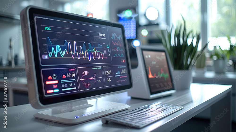 Digital health monitor, Showcase a device that monitors various health metrics and provides real-time feedback. Generative AI. Digital health monitor, Showcase a device that monitors various health metrics and provides real-time feedback. Generative AI.