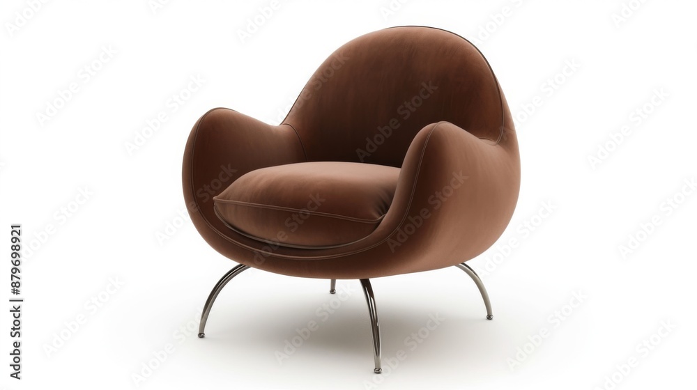 A luxurious velvet accent chair with a sleek design and metal legs, isolated on a white background A luxurious velvet accent chair with a sleek design and metal legs, isolated on a white background