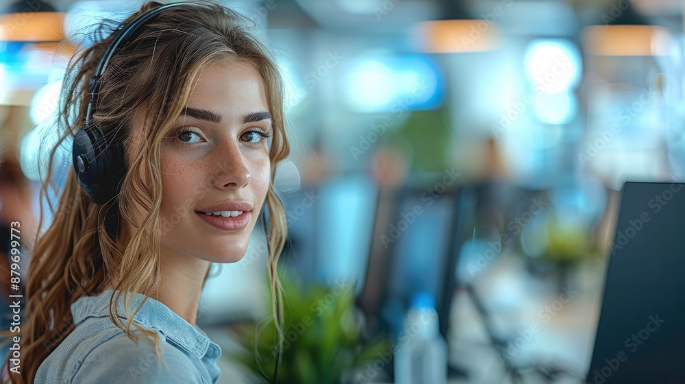 Customer service agent in a sleek, high-tech office environment. Generative AI. Customer service agent in a sleek, high-tech office environment. Generative AI.
