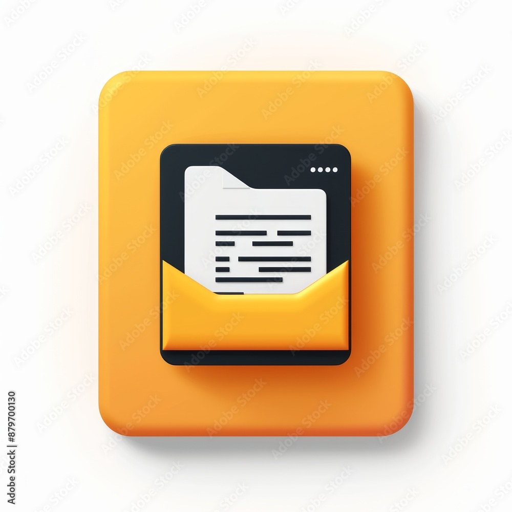 Digital document icon with yellow envelope and paper file on orange background Digital document icon with yellow envelope and paper file on orange background