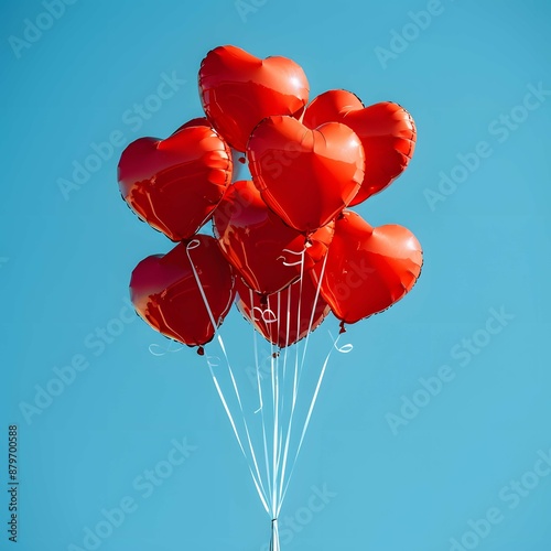 Love heart balloons floating up in the sky. photo