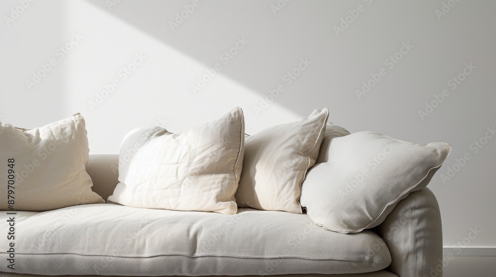 A modern sofa with a minimalist style and plush cushions