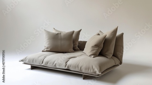 A modern sofa with a minimalist style and plush cushions