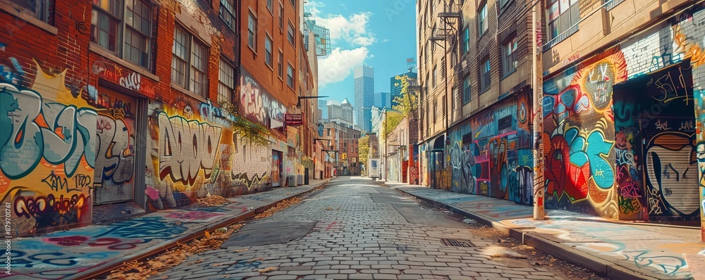 Fototapeta premium Urban Wonderland: Graffiti Alley, 4K hyperrealistic photo