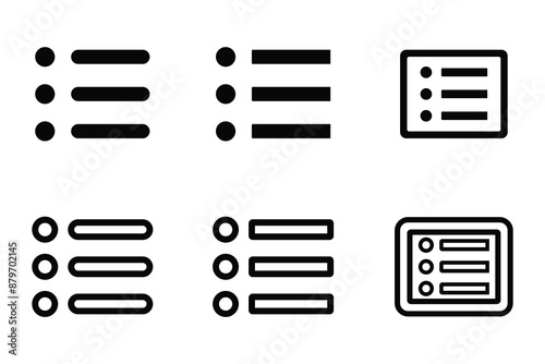 Collection of List Icons in Black and Outline Styles for Menu, Task Management, and UI Design