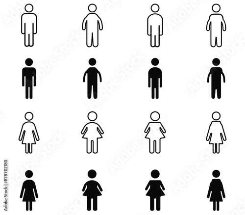 Collection of Male and Female Icons in Black and Outline Styles for Gender Representation and vector Design