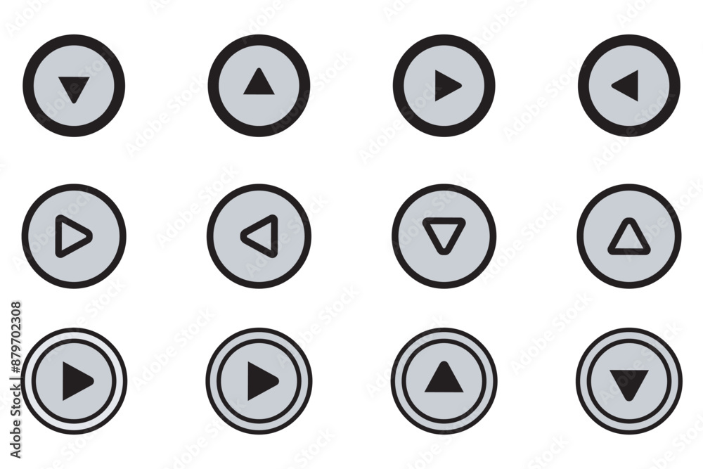 Collection of Various Triangle Arrow Icons in Circular Buttons for User Interface Design and Navigation Collection of Various Triangle Arrow Icons in Circular Buttons for User Interface Design and Navigation