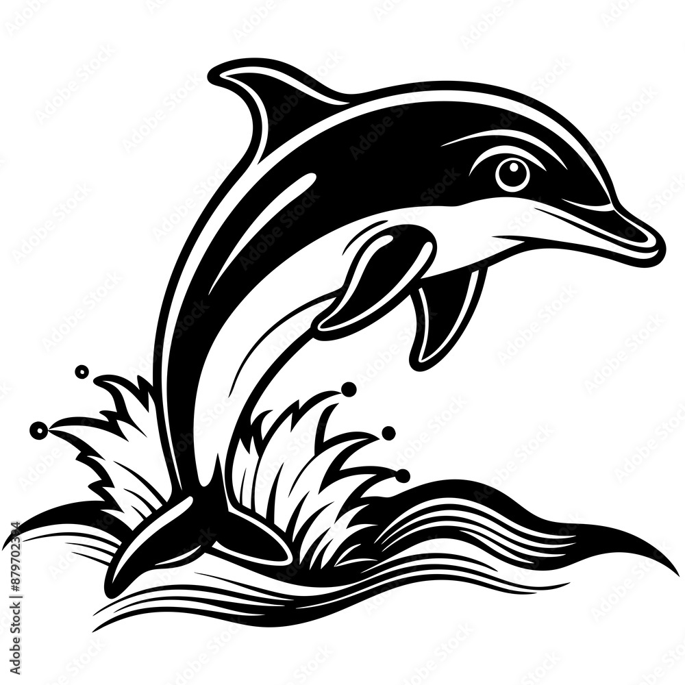 Joyful Dolphin Leaping Out of the Ocean Vector Design and illustration Joyful Dolphin Leaping Out of the Ocean Vector Design and illustration