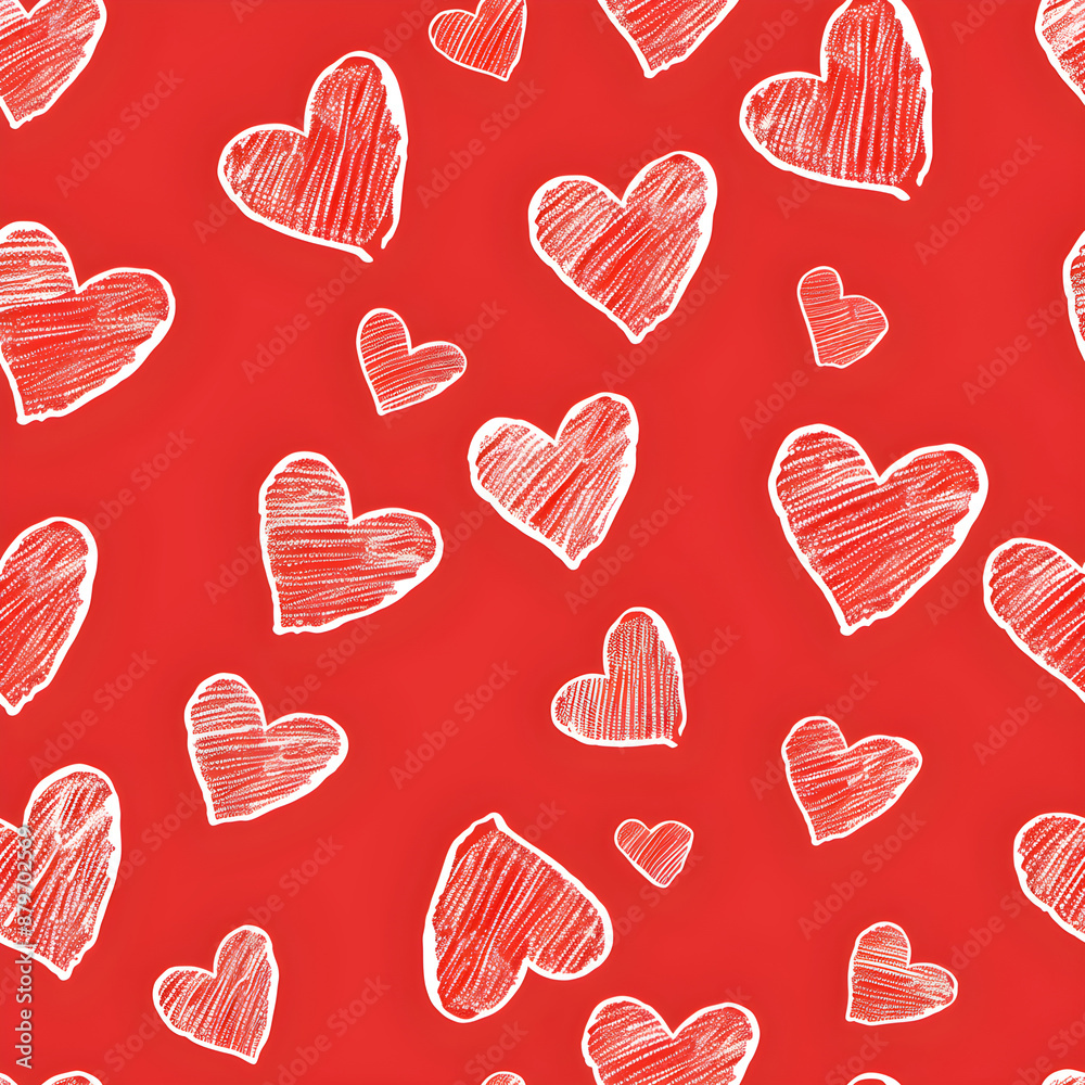 Seamless pattern of white sketched hearts floating on red background Seamless pattern of white sketched hearts floating on red background