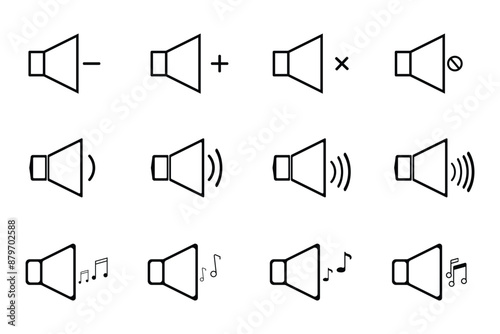 Comprehensive Set of Speaker Icons Representing Various Audio States and Functions for Multimedia Applications