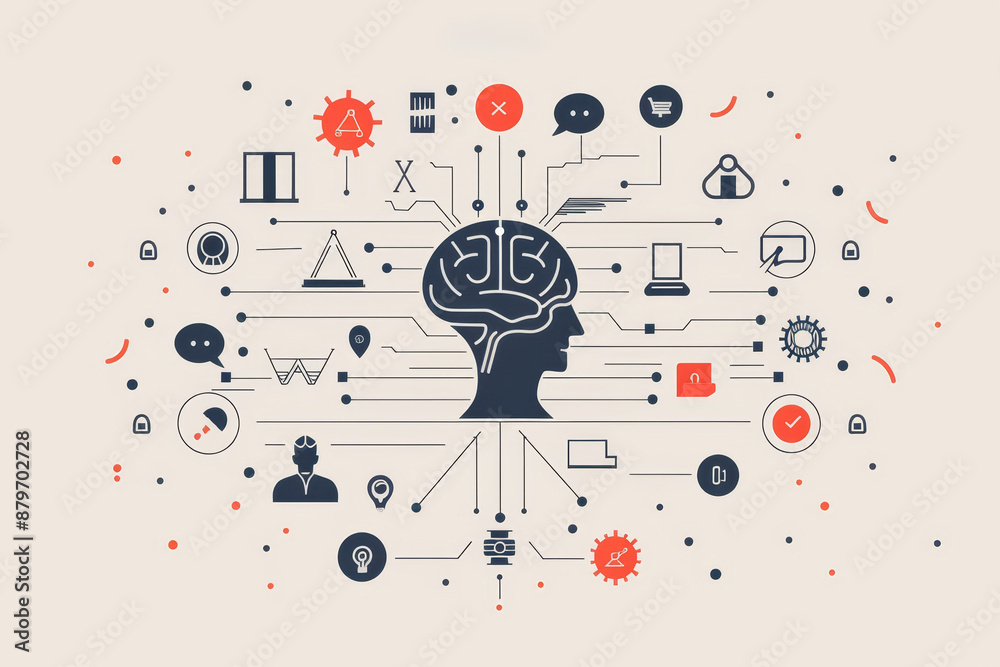 Obraz premium 59 AI technology icons depicting AI in legal technology, a minimalist composition