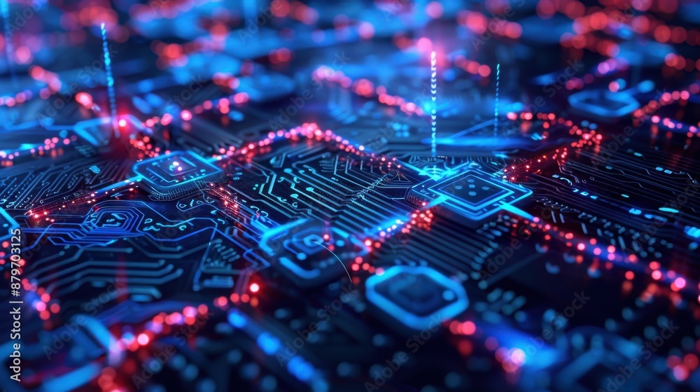 Obraz premium Smart contract interface, featuring automated transaction visuals, in a blockchain setting, emphasizing self-executing security. 