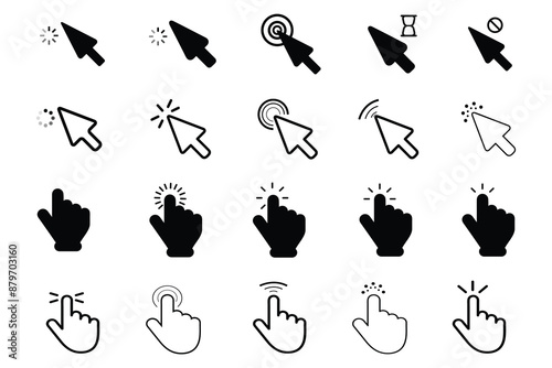 A set of icons for a computer mouse, including a left click, right click, and a double click.