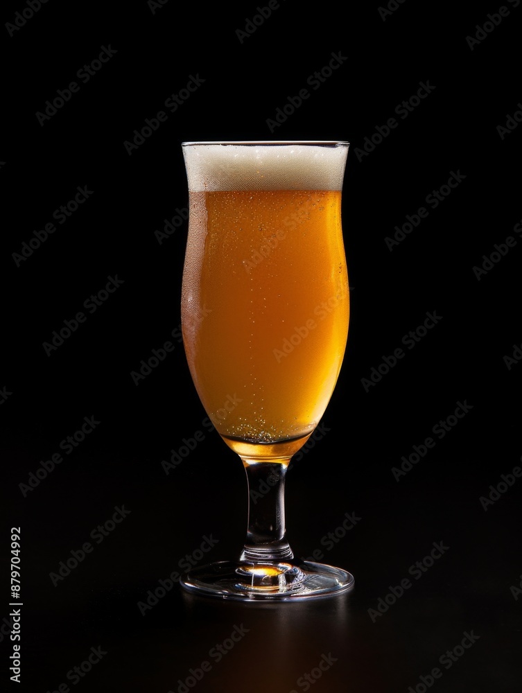 Cold beer in glass, delicious rich beer bubbles, pure black background, product shot Cold beer in glass, delicious rich beer bubbles, pure black background, product shot