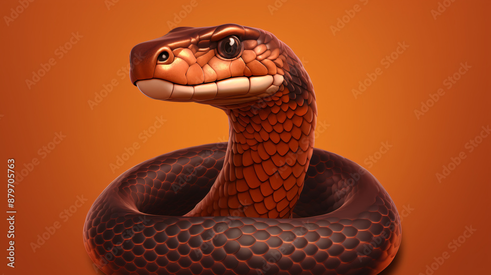 Obraz premium Red and black glossy snake coiled up on an orange background