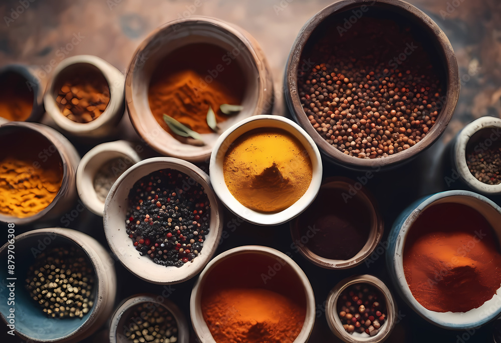 Several pots with assorted spices Several pots with assorted spices
