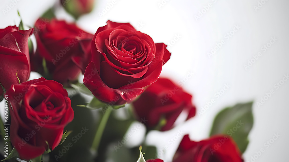Gorgeous red roses in a bouquet, showcased against a pure white backdrop Gorgeous red roses in a bouquet, showcased against a pure white backdrop