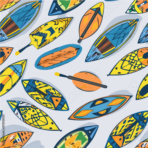 Canoes and Kayaks Repeatable seamless pattern for fabrics or textile background