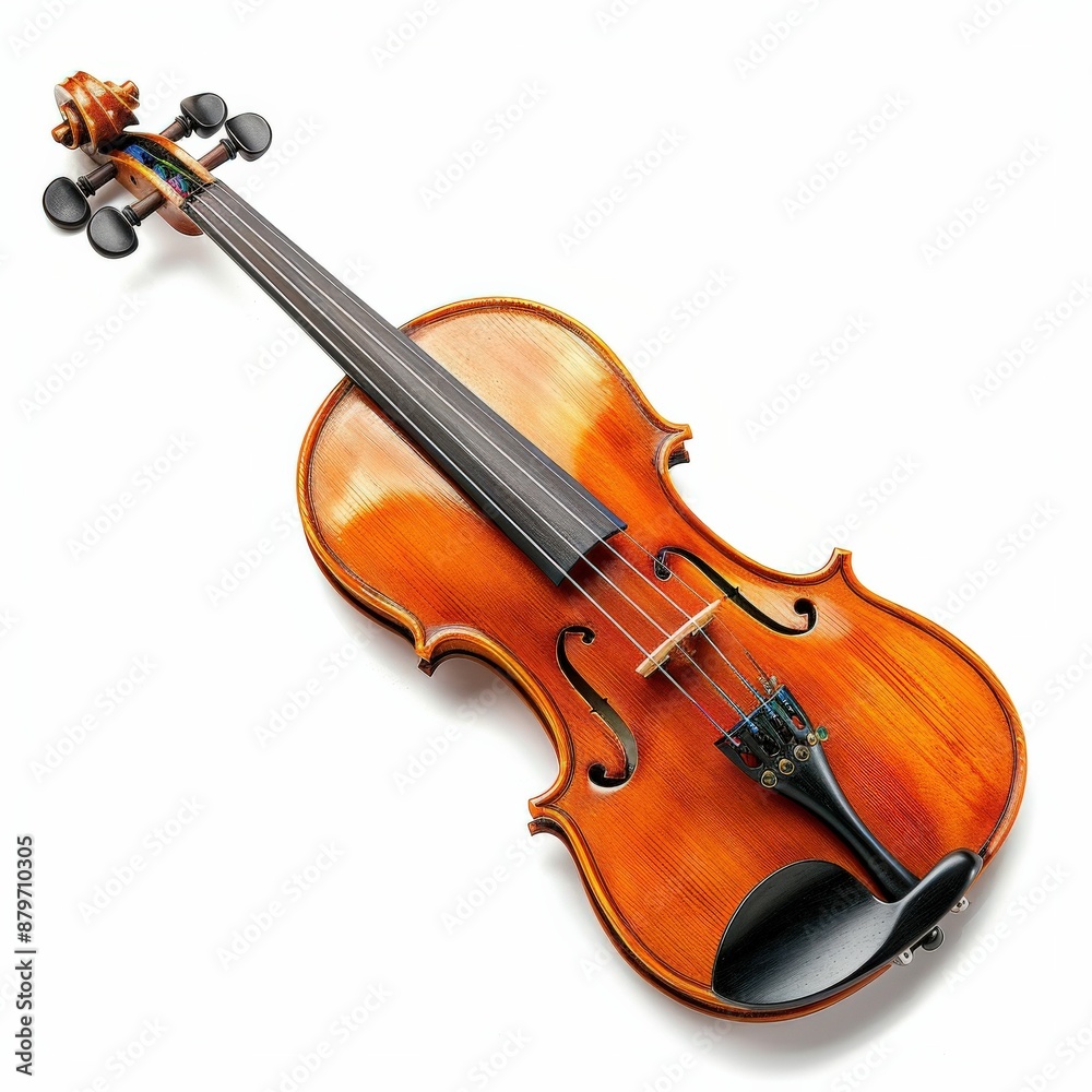 Fototapeta premium Elegant Classical Violin on White Background Showcasing Fine Craftsmanship and Detailed Wood Grain