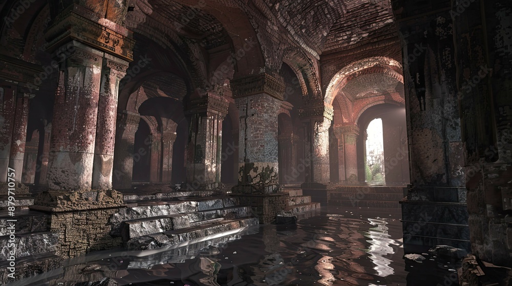 Forgotten Temples. AI generated art illustration.