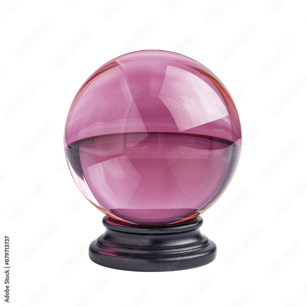 A pink crystal ball sits on a wooden stand, ready to reveal the future. A pink crystal ball sits on a wooden stand, ready to reveal the future.