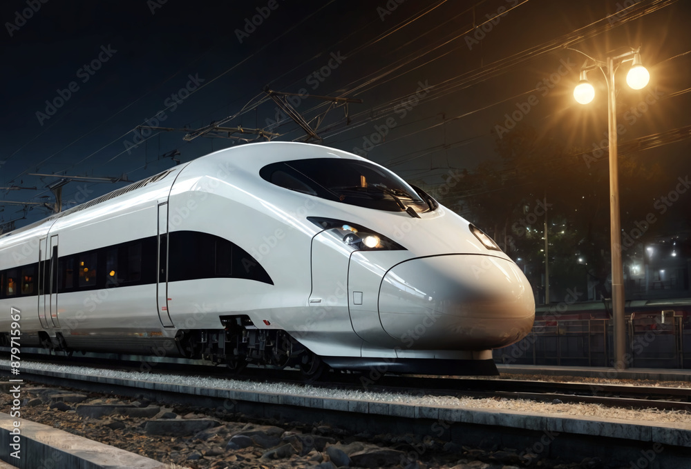 Fototapeta premium White High speed train - motion. Transportation. Generative AI