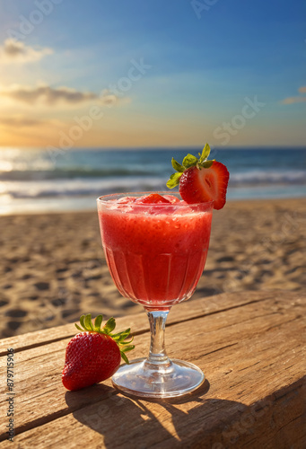 Refreshing red cocktail based on strawberry, tonic and ice. Generative AI