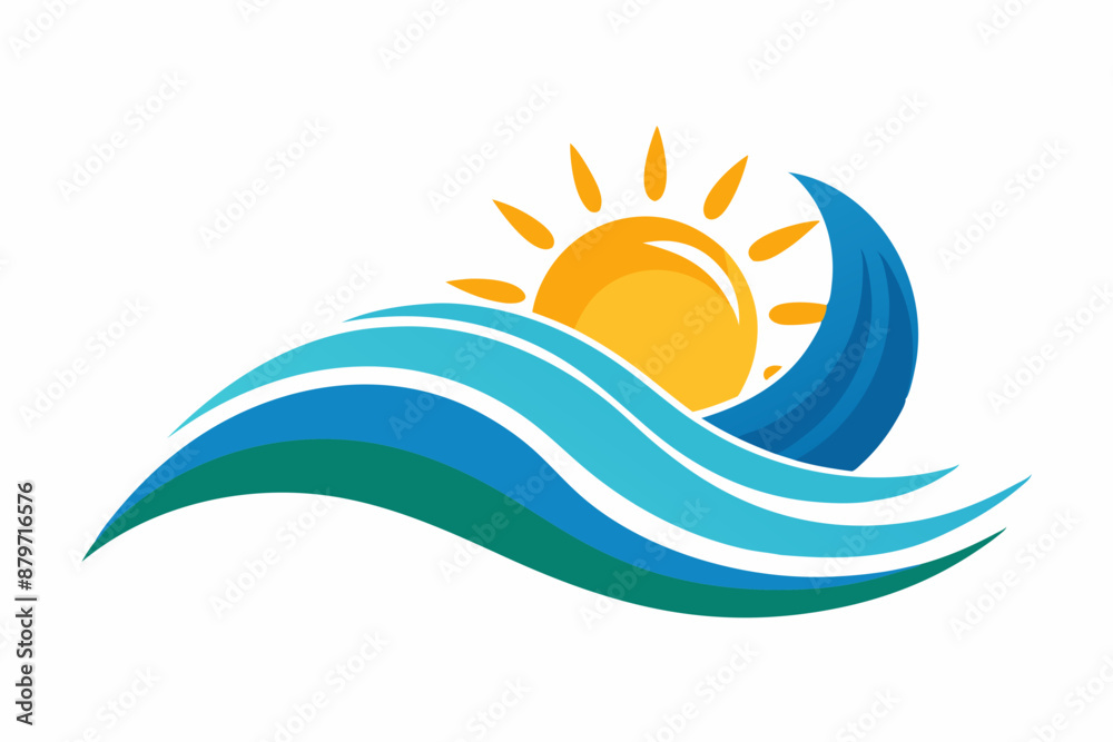 Illustration of wave and sun logo design isolated on white background. Illustration of wave and sun logo design isolated on white background.