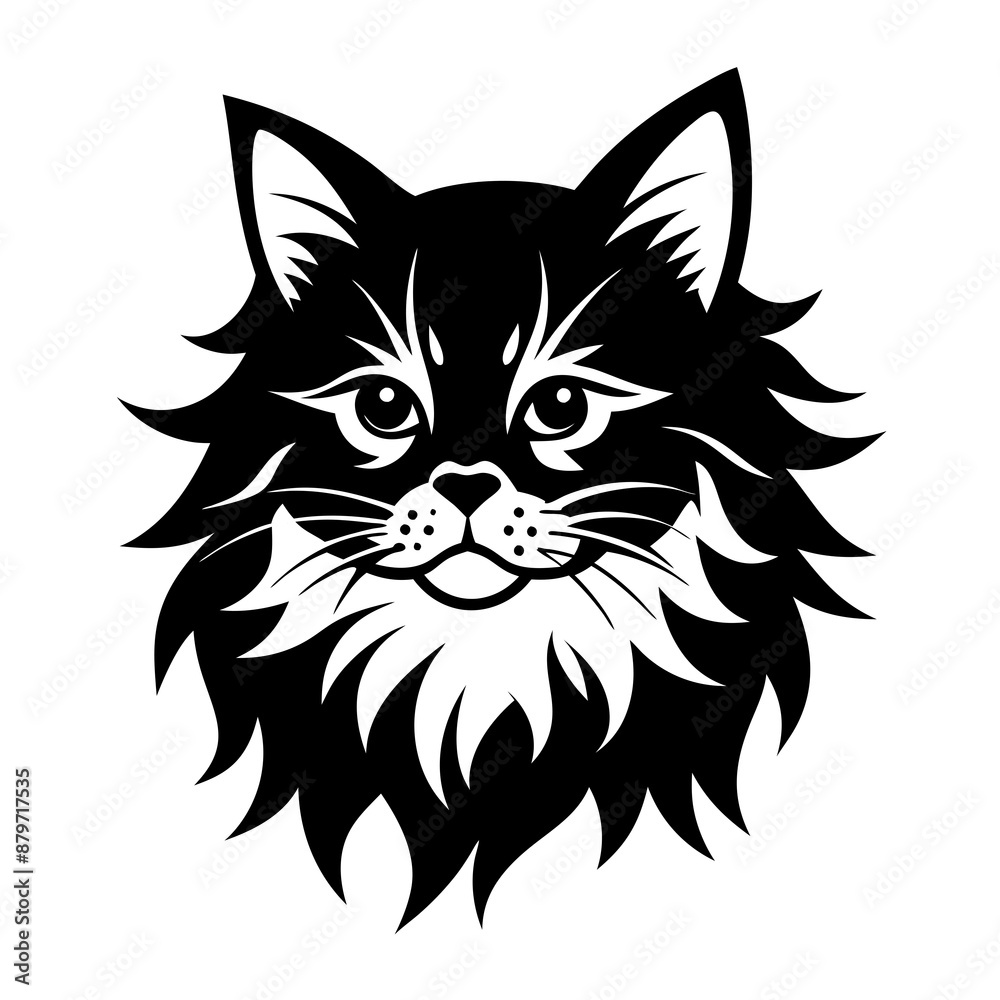 Persian cat face logo vector silhouette on white background Persian cat face logo vector silhouette on white background