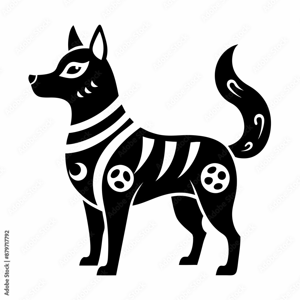 Obraz premium Manga dog filled with simple Japanese folk patterns vector silhouette on white background