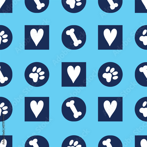 Dog seamless pattern with paws, bones, hearts. Can be used in textile industry, paper, background, scrapbooking.Vector.