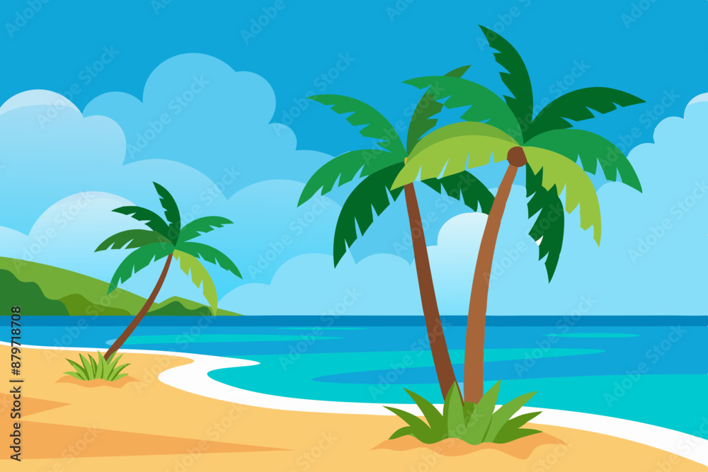 Tropical beach with palm vector illustration on white background Tropical beach with palm vector illustration on white background