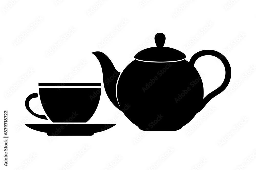 Minimalist teapot with Tea cup icon vector silhouette on white background Minimalist teapot with Tea cup icon vector silhouette on white background