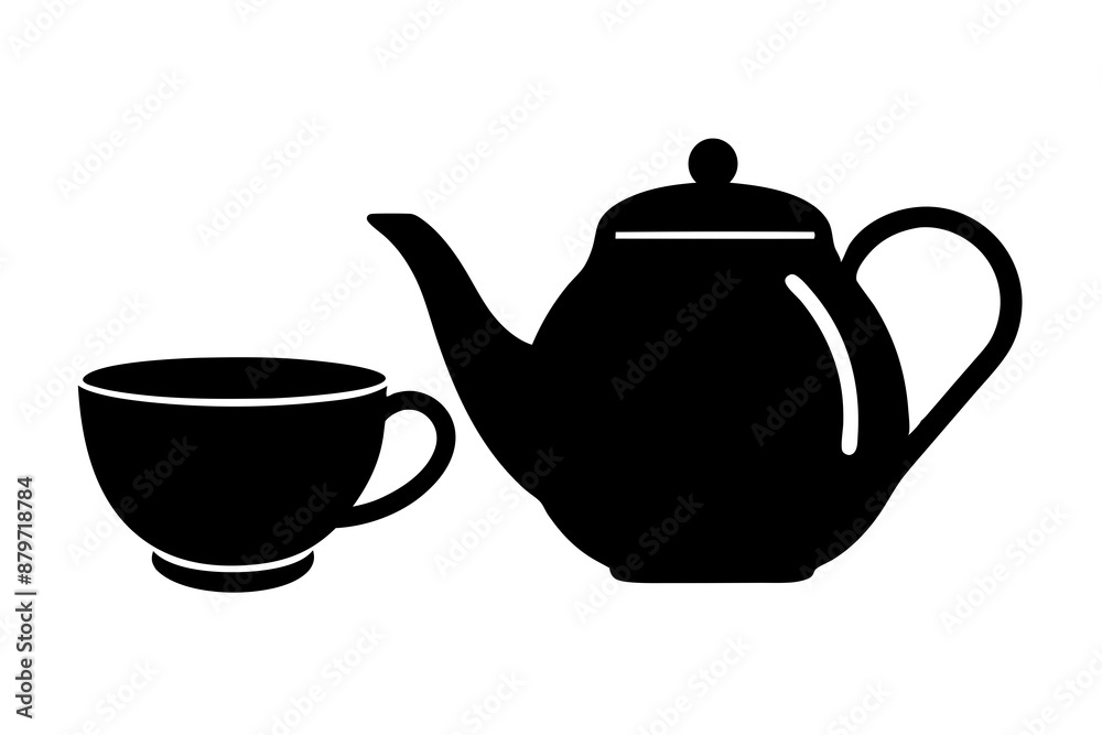 Minimalist teapot with Tea cup icon vector silhouette on white background Minimalist teapot with Tea cup icon vector silhouette on white background